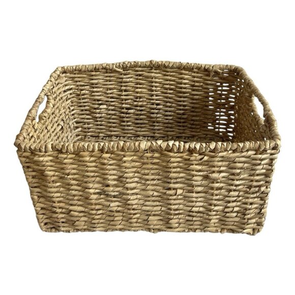 Large Tan Wicker Storage Basket Crate with Handles Home Organizer 14"x10"x7” - Picture 3 of 5